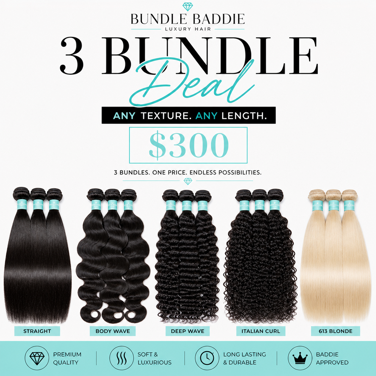 Luxury Bundle Deal 👑 Any 3 Bundles | Any Texture + Length